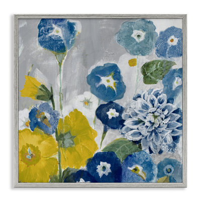 " Blue & Yellow Abstract Poppies " by Jill Martin Painting Print