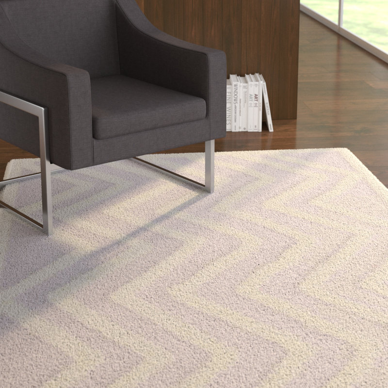 Ivory and Light Gray Abstract Chevron Soft Shag 5'x8' Area Rug