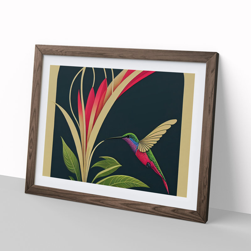 Hummingbird Style Abstract - Framed Print, 34cm H x 46cm W x 2cm D, Walnut