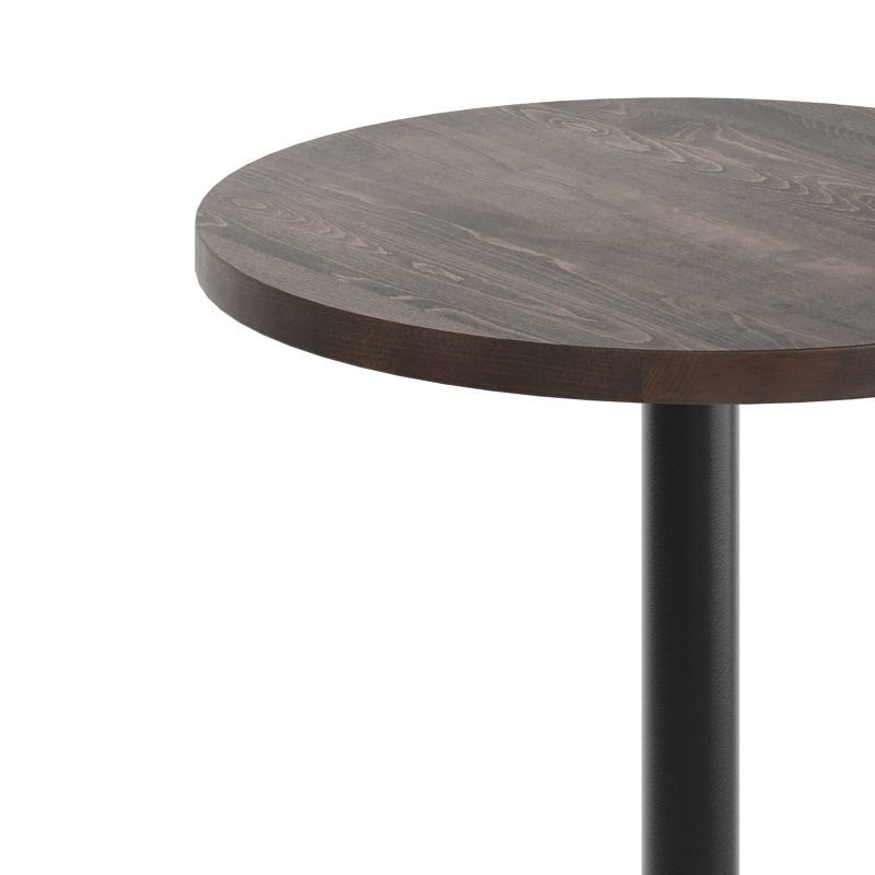 30" Round Solid Wood Commercial Tabletop with 18" Bar Height Base, Dark Brown Wood, 42"H x 30"L x 30"W, Black