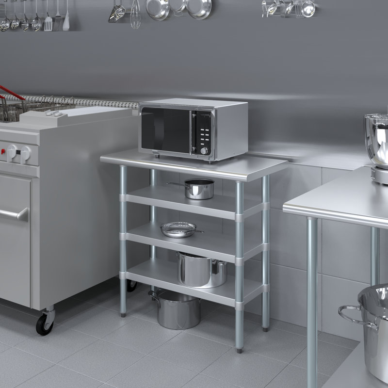 18 po X 30 po Table en acier inoxydable avec trois tablettes inférieures, P 18 po x L 36 po x H 35 po