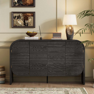 Wood Console Table with  Adjustable Shelves, Curvy Edge