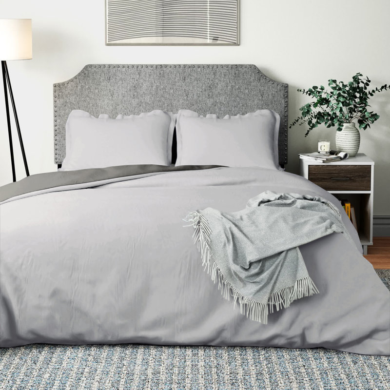 Ultra Soft Gray and Silver Reversible Microfiber Duvet Cover Set