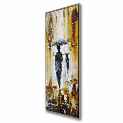 Silhouettes Under the Rain Canvas - Yellow Frame for Bedroom