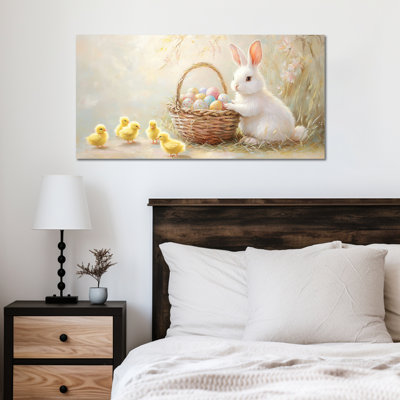 Art mural de lapin de Pâques GUTTATY, décoration murale de photos de lapin de Pâques au printemps, œufs de Pâques et photos de lapin, impressions de Pâques pour le salon, la chambre d'enfant, la chambre de bébé, la chambre de bébé prête à être suspendue 12 po x 24 po