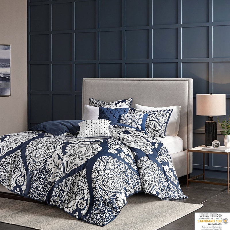 Housse de couette 6 pièces de style transitionnel multicolore avec coussins de bourre à fermeture à boutons
