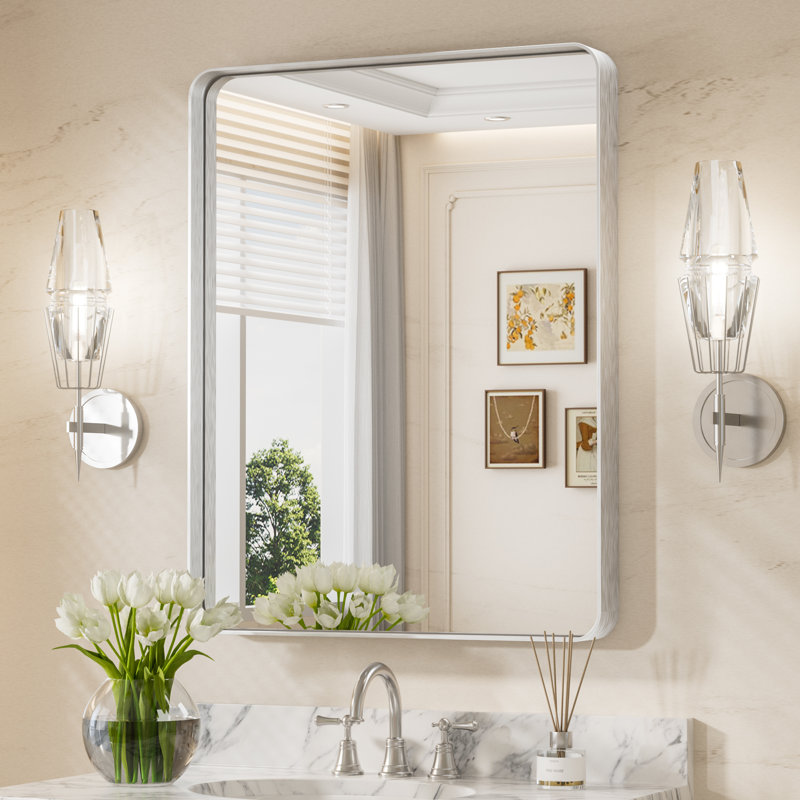 Miroir d'appoint Tyro, Argent, 36 po x 28 po, Rectangulaire