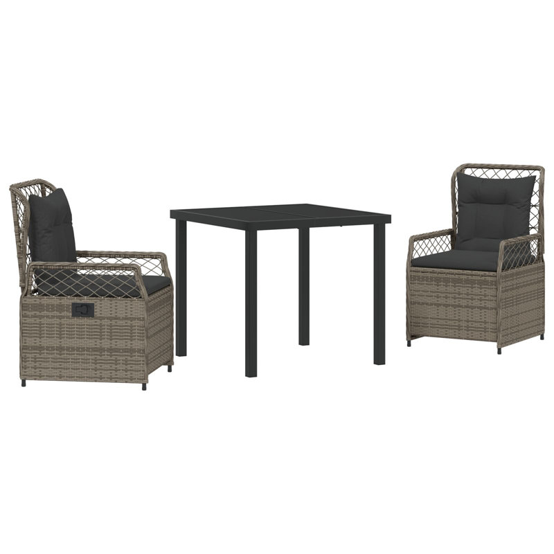 Square 3 - Piece 2 - Person 80Cm L Outdoor Table Set, Grey, Black