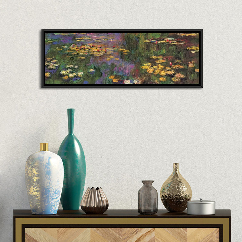 "Nymphéas" par Claude Monet - impression sur toile, H 12 po x l 36 po x P 1,5 po, Toile avec cadre noir
