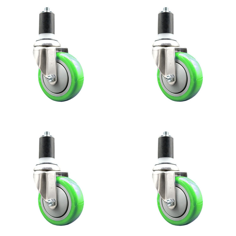 Ensemble de roulettes extensibles 4 pouces en polyuréthane pivotant 1-1 / 2 pouces 4 pouces SCC, Vert