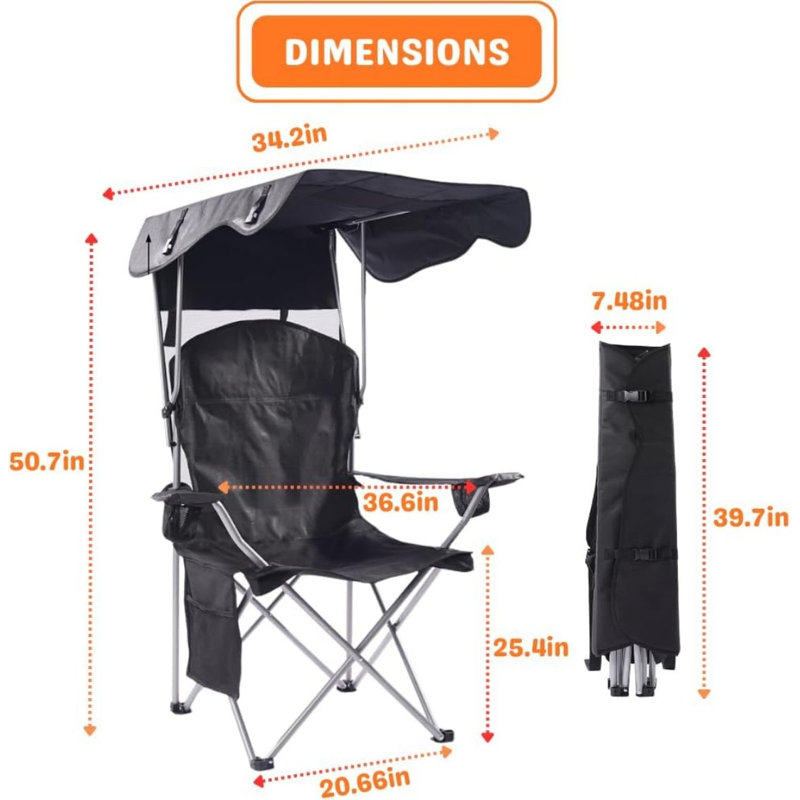 Portable Folding Camping Chairs With Canopy Shade, Beach Chair For Adults, Durable Weather Resistant 600D Oxford Cloth, Camping Chair With Canopy For Outdoors [Olive Green]