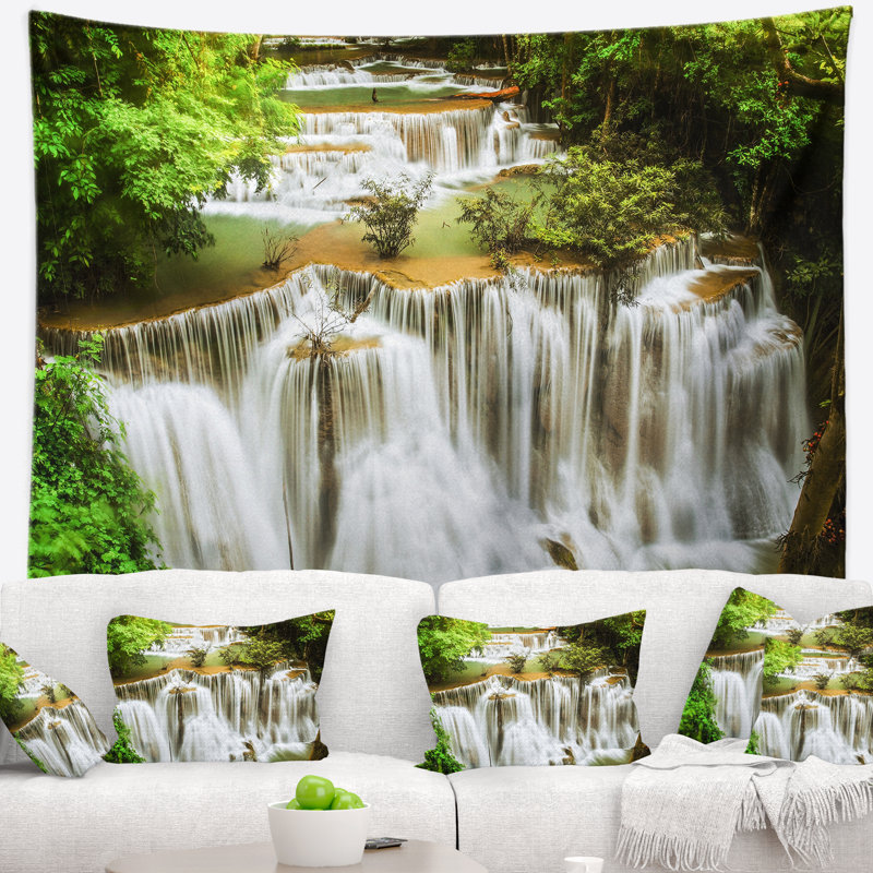Tapisserie verte de cascade de huymea kamin de photographie, H 68 po x l 80 po