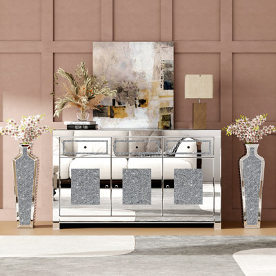 Mirrored Glass Sideboard With Vase