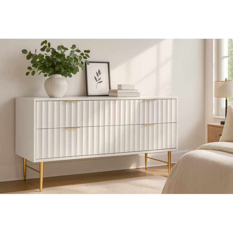 Commode double 4 tiroirs Jayvonni, Blanc / Doré