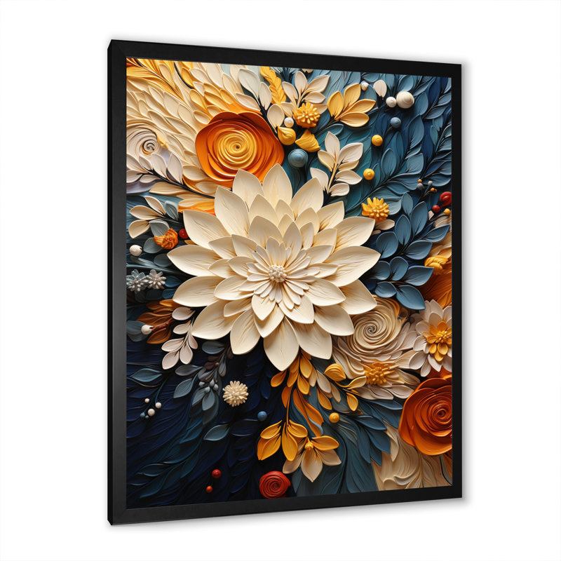 Reproduction d'aquarelle orange sarcelle tourbillon botanique IV, Cadre photo unique, H 32 po x l 16 po, Noir
