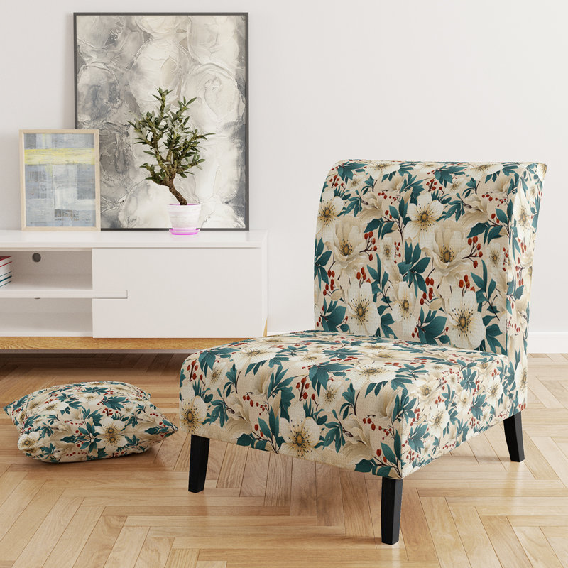 Fauteuil de chambre rembourré bleu et beige Coastal Tranquil Florals