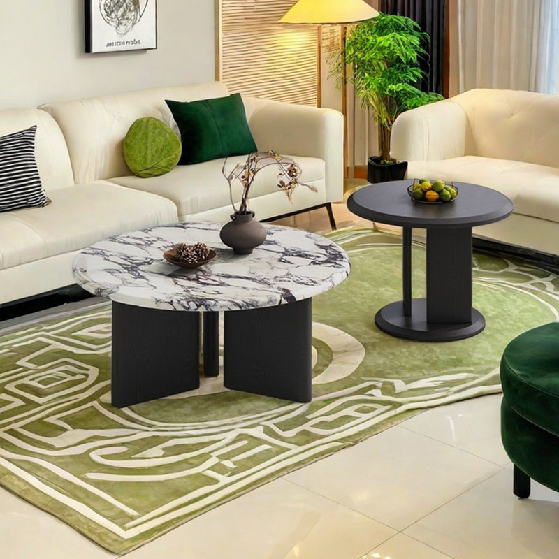 Table basse en marbre clair et moderne, Noir / blanc