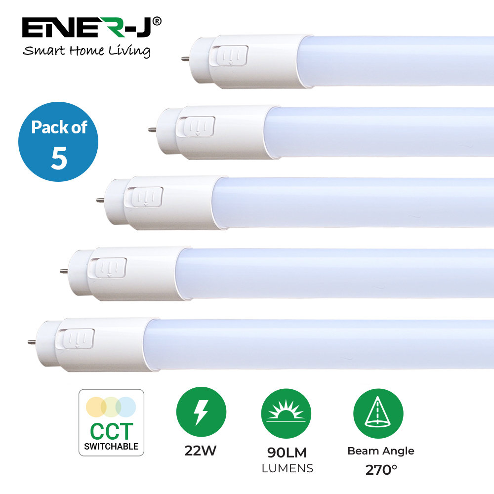 Ener-J 5 Pack T8 LED Tube 150cm 22W CCT Switchable Colour Temperature