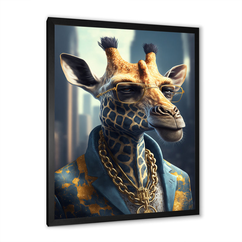 Girafe Ganster - Impression sur toile, H 32 po x l 24 po x P 1 po, Impression noire sur toile encadrée