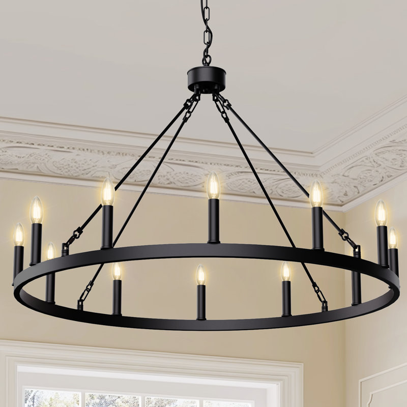 8 - Light Dimmable Wagon Wheel Chandelier, 12