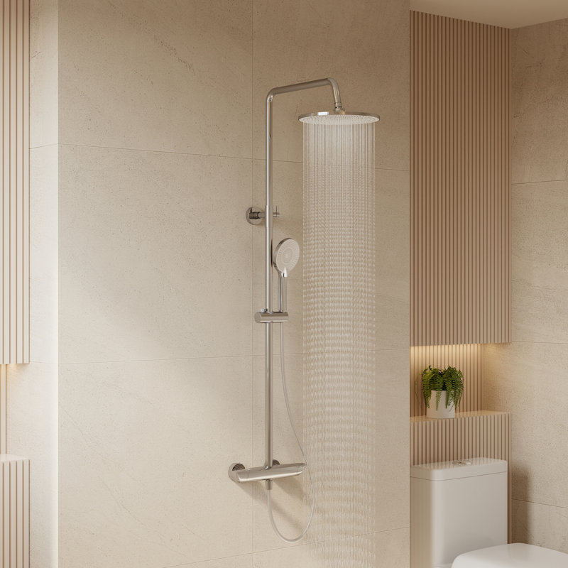 Thermostatic Shower System with Rain Shower, Chrome, Chrome