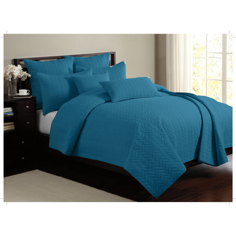 Modern & Contemporary Cotton Quilted Quilt, Queen Quilt + 2 Standard Shams, Teal