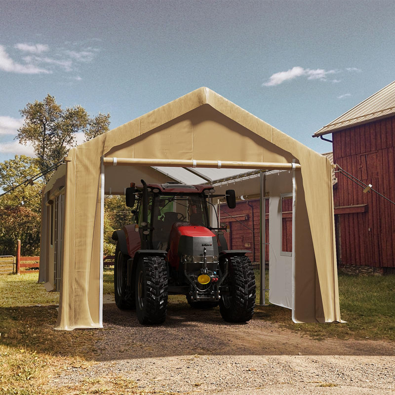 10x20 FT Heavy Duty Carport Canopy with 4 Doors & Windows, Waterproof All-Weather Portable Garage Shelter, Yellow