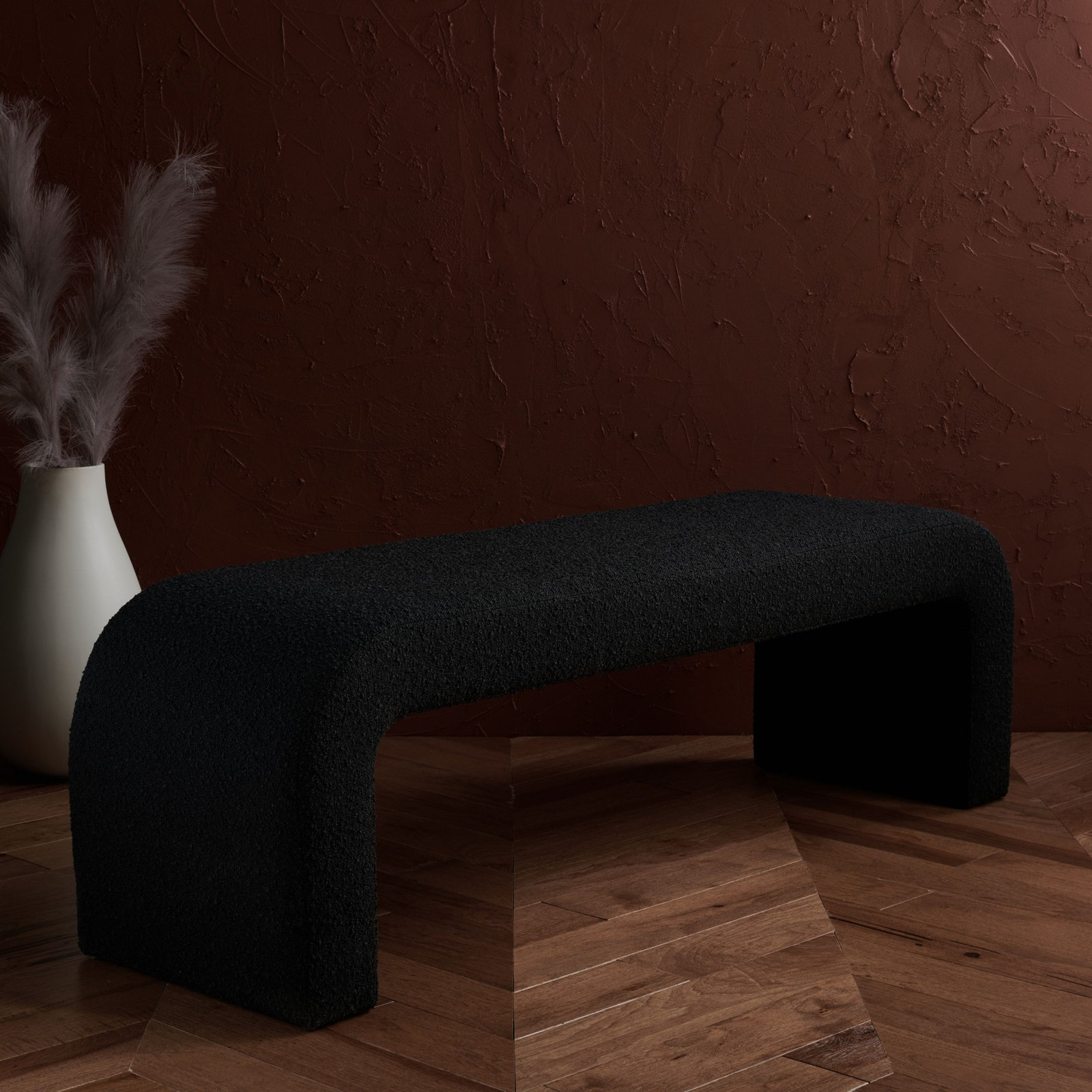 Daine 62" Linen Bedroom Bench, Black Boucle