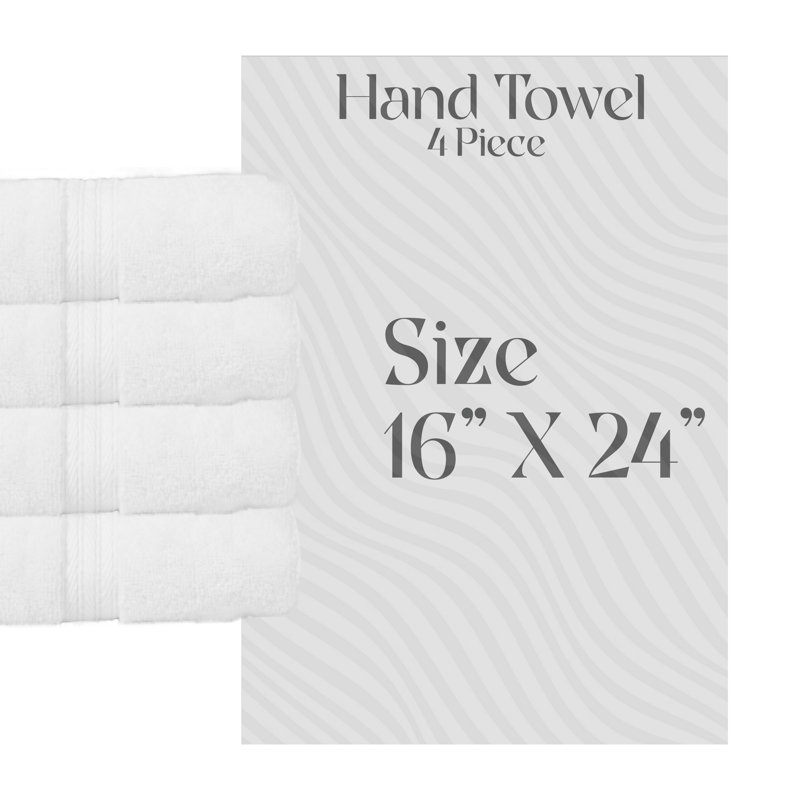 Elegance Essentials 550GSM 100% Cotton Zero Twist Super Absorbent Hand Towel (Set of 4) - 16"x24", Ivory
