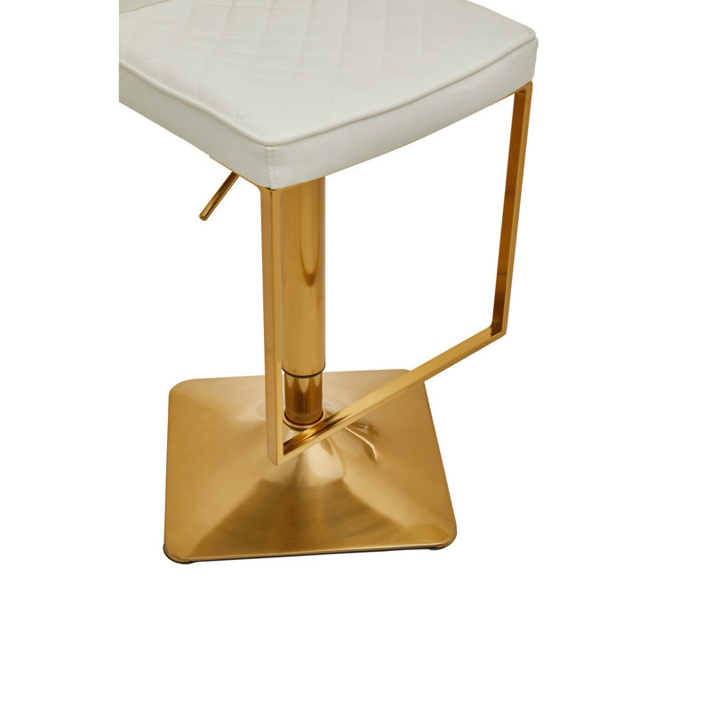 Ainoriitta Swivel Upholstered Adjustable Height Counter Stool with Metal Frame, Gold, White