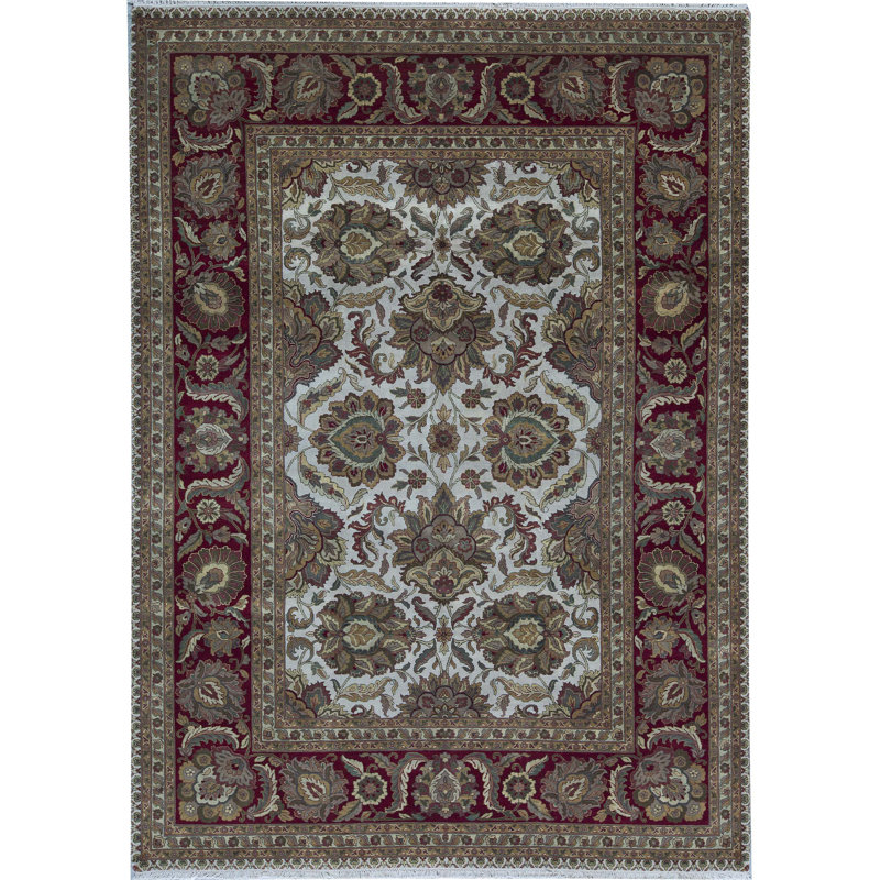 Tapis ivoire et rouge noué à la main de haute qualité