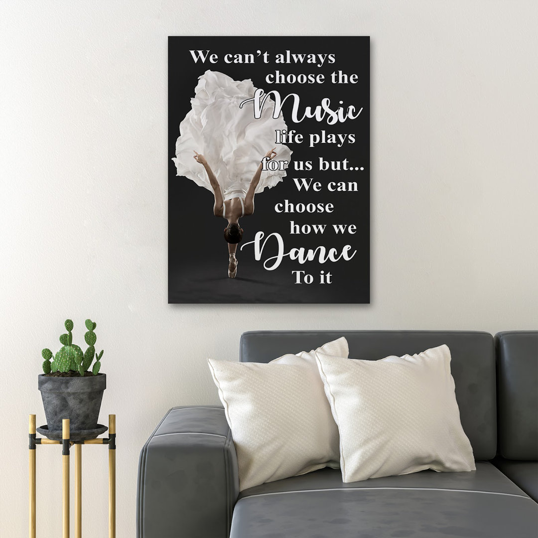 Ballet Girl In White On Black Background - Wrapped Canvas Textual Art Trinx 