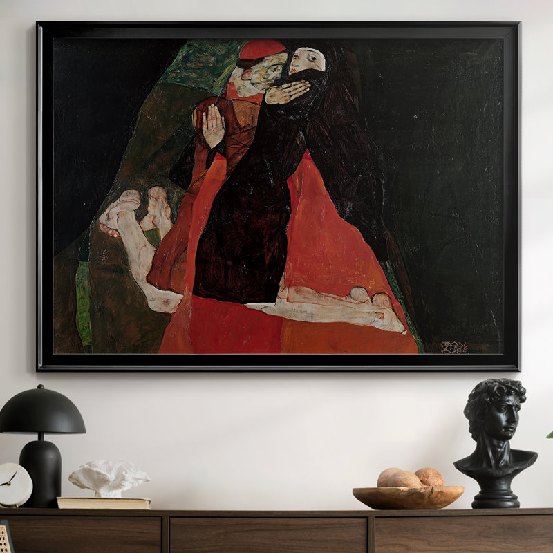 Cardinal et nonne (caresse) - Egon Schiele - Toile tendue avec cadre 1912, 26,5 x 36,5, Toile avec cadre, Black
