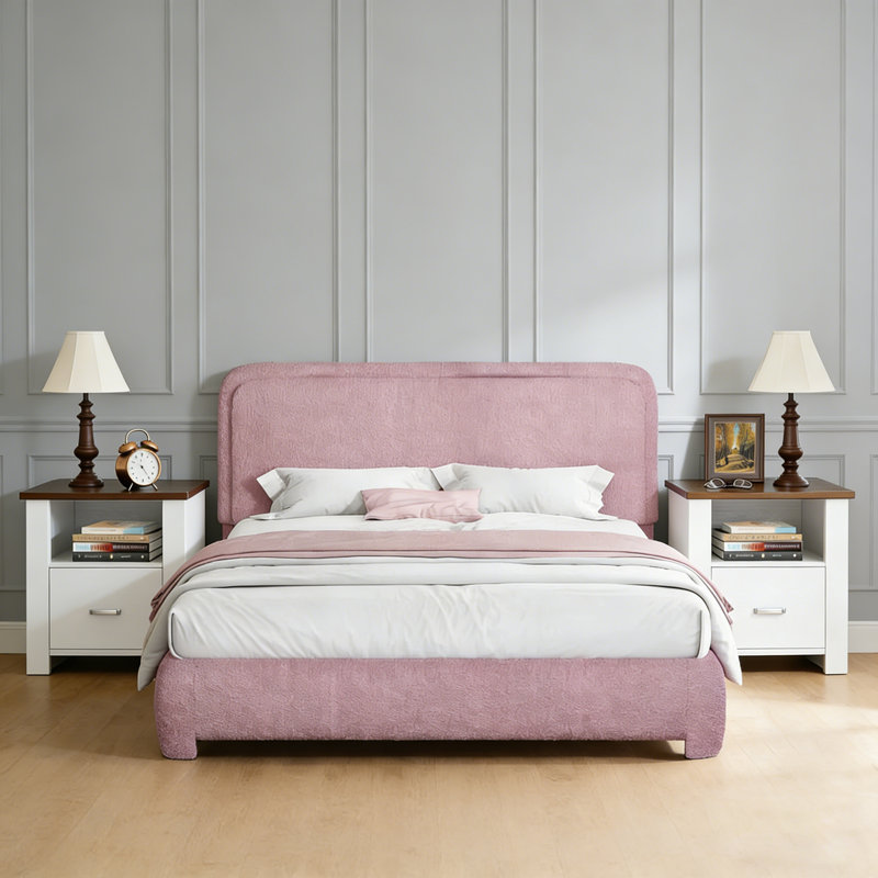 Ensemble de lit plateforme tapissier avec 2 tables de chevet fermées Boucle - Ensemble de chambre à coucher 3 pièces