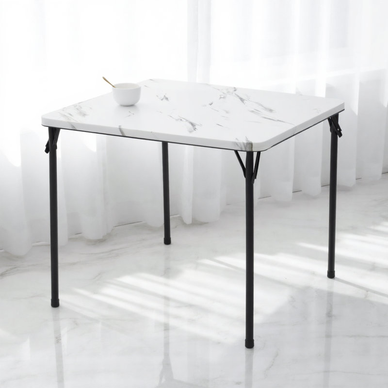 Table pliante en marbre blanc à bord droit pratique pour un usage domestique