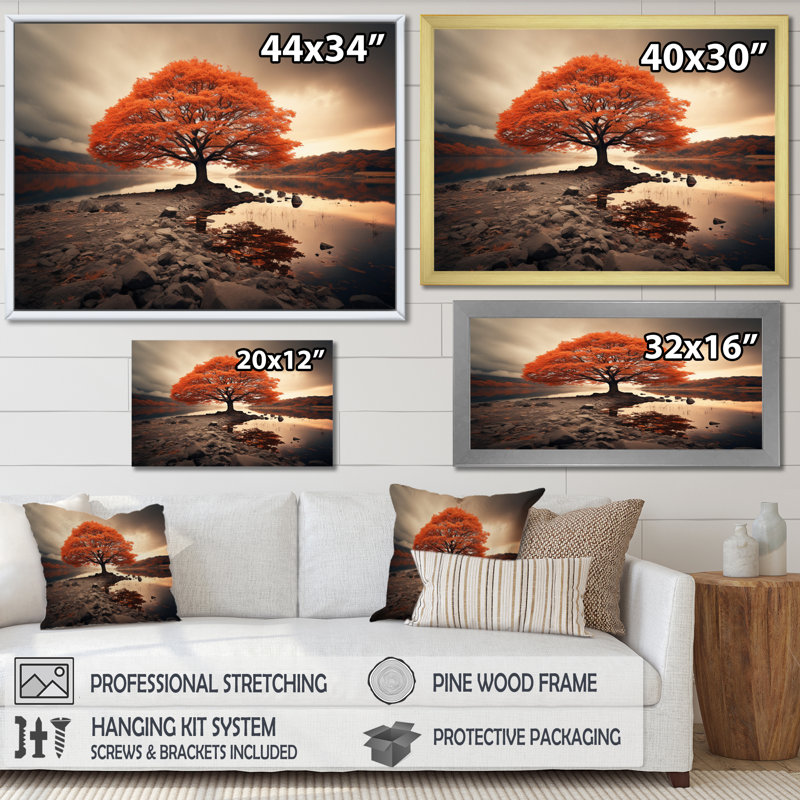 Coral Tree Autumn Whispers II - arbres, impressions sur toile, H 34 po x l 44 po x P 1,5 po, Cadre photo noir