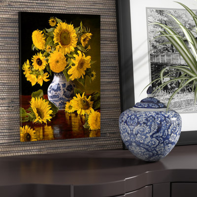 " Sunflowers In Blue And White Chinese Vase "