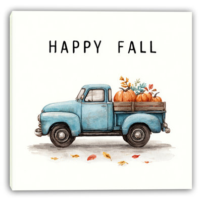 Happy Fall Pickup Wrapped Canvas Wall Art