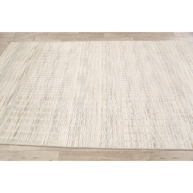 Tapis décoratif en laine de style Ivoire marocain de conception unique 4 pi 9 po x 7 pi 11 po noué à la main New Age