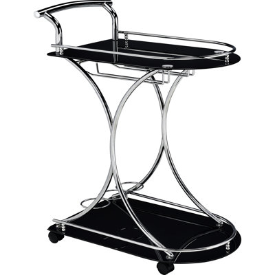 2 chariots-tablettes noirs et en verre pour salle à manger contemporaine, avec rangement en métal de 26,5 pouces de large et offrant un mouvement supplémentaire fluide, d'une hauteur de 34,56
