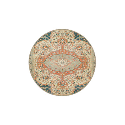 Cream Orange Framed Star Traditional Puffy Woven Base Machine Washable Rug