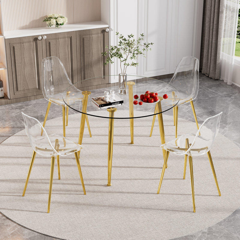 Ensemble repas pour 4 personnes Harisan, Transparent / Doré, H 30 po x L 40 po x l 40 po