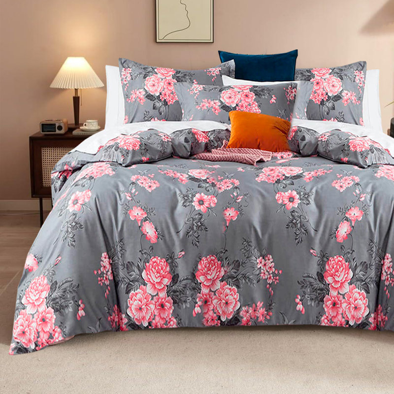 Aspire Homeware Elegant Floral Microfiber Duvet Cover Set with Pillowcases for Bright and Stylish Bedroom