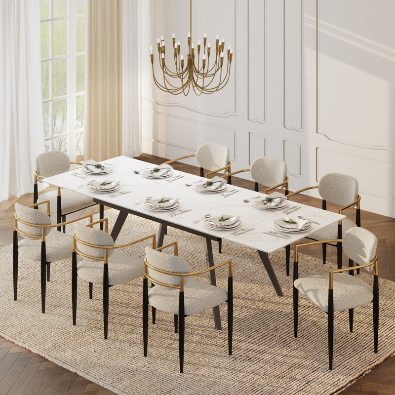 Ensemble de table de salle à manger extensible en pierre frittée avec fauteuils rembourrés Moiser, 6-8 mois