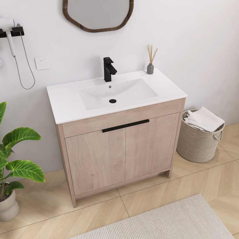 Beid 36"  Freestanding Bathroom Vanity Single Sink,White Ceramic Basin,2 Soft-Close Doors, White, 36"