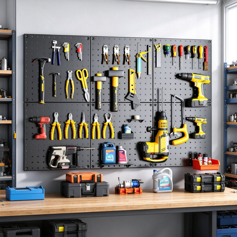 70-Piece Heavy-Duty Metal Pegboard Set, 6 Black Pegboard Panels, Total 24” x 36”, 50lbs Load Each Panel, Pegboard Wall Organiser with Hooks for Garage, Workshop & Craft Rooms