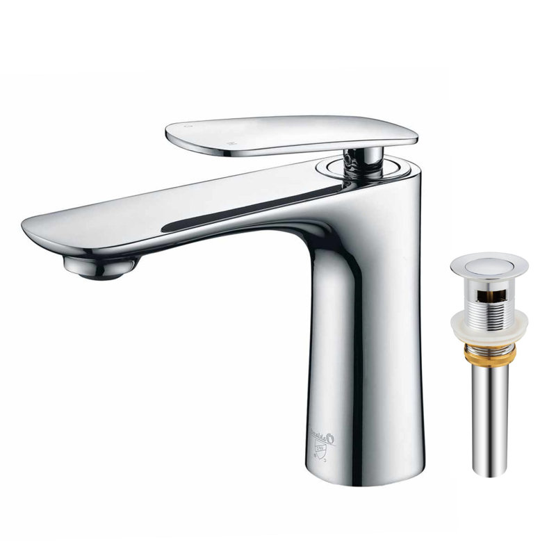 Robinet de lavabo de salle de bain à poignée simple avec bonde escamotable, Chrome