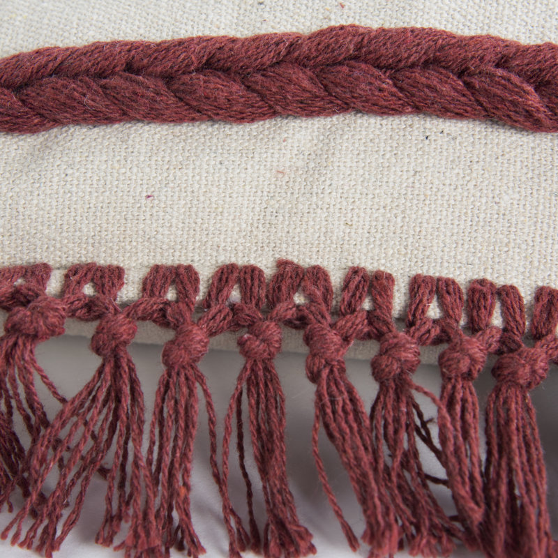 Rust Woven Cotton Macramé Fringe Lumbar Throw Pillow