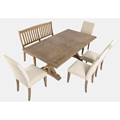 Averie Extendable Pine Solid Wood Top Trestle Base Dining Set
