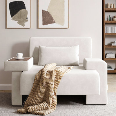 Fauteuil surdimensionné U-Can avec rangement et espace de travail cachés - revêtement en polyester beige